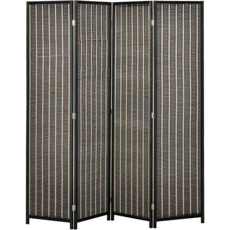 Paravento pieghevole in bambù, 4 pannelli, 180 x 180 cm, divisore d’ambiente discreto ed elegante per soggiorno, camera da letto o ufficio – schermo per la privacy naturale, colore marrone caldo