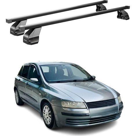 OMAC Dachträger Querträger Stahl für Fiat Stilo 2001-2007 5Tür – Abschließbar – City-Crash-getestet – DIN 75302:2019 – ISO/PAS 11154:2006 – Max. 75 kg Schwarz (1/5)