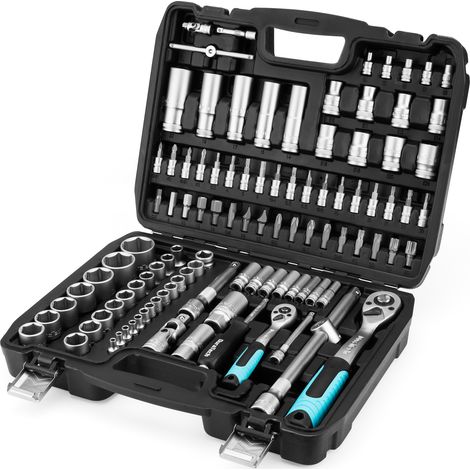 Coffret multi-outils 108 pièces – Acier au chrome-vanadium – Embouts S2 pour résistance accrue – Cliquet réversible 1/2' et 1/4' – Duratech