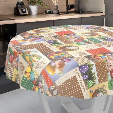 Nappe en Toile cirée, Lavable, pour Table de Jardin, extérieur et intérieur, Ronde, 140 cm (1/5)