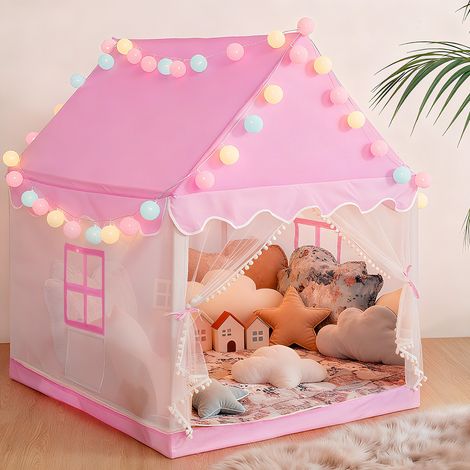 Princess Castle Tent with Lights, Hexagon Playhouse Large Princess Tent Play Tents for Kids Indoor/Outdoor, 53x55 inch, Pink