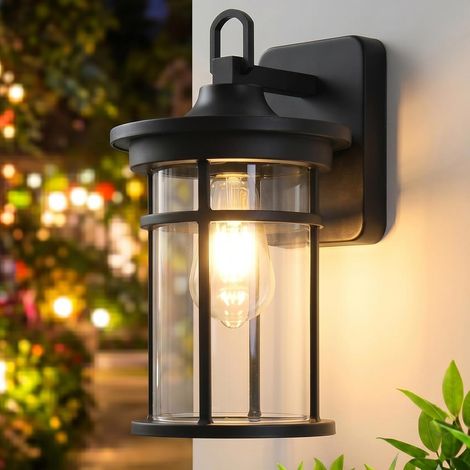 Applique extérieure noire, 40W E27 lampe extérieure vintage avec verre transparent applique murale idéale pour jardin, garage, balcon et terrasse (1/4)