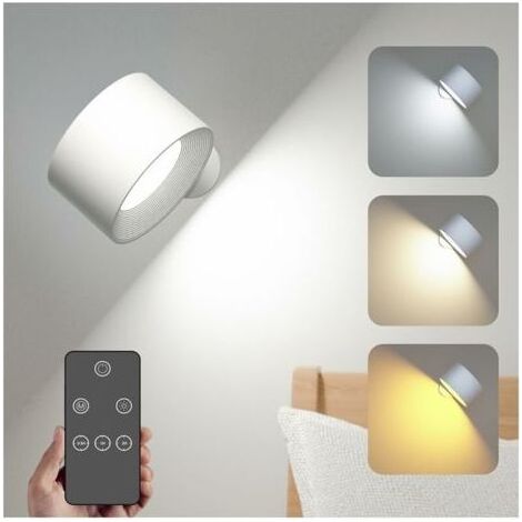 Applique Murale Interieur,Spots muraux,Télécommande et commande tactile,3 Niveaux de Luminosité,3 Modes de Couleur,Rendu des couleurs élevé Ra≥85,Sans fil,Batterie rechargeable haute capacité (1/4)