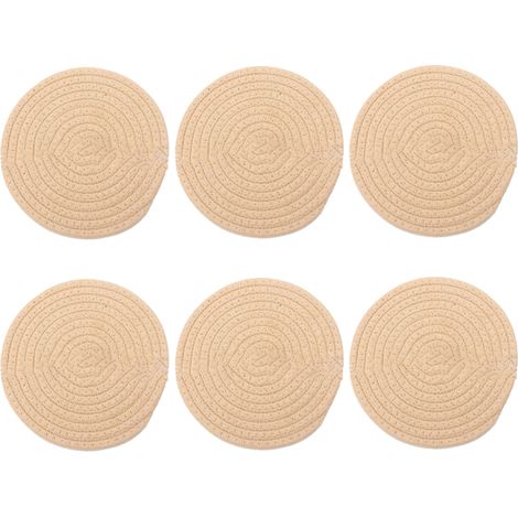 Dessous de verre tissés à la main, absorbants, ronds, résistants à la chaleur, ultra-absorbants, gris clair (1/5)