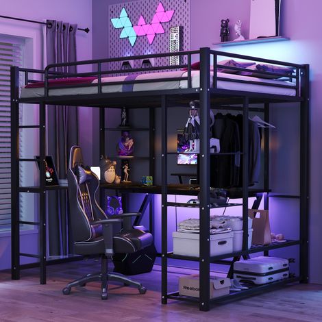 Letto matrimoniale a soppalco con scrivania metallo OKMYHOME (1/5)
