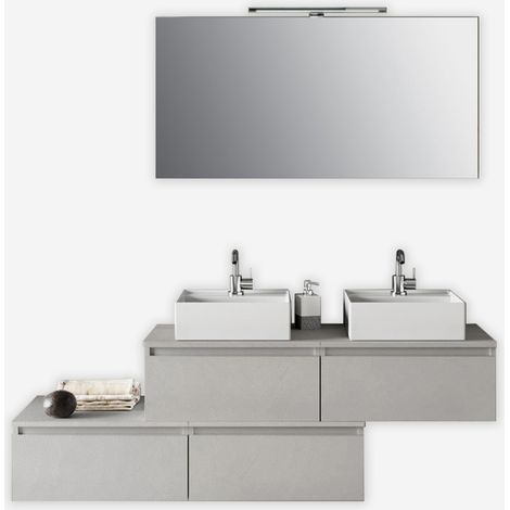 Mobile bagno sospeso doppio lavabo con specchio 8 pezzi Astra - Grigio