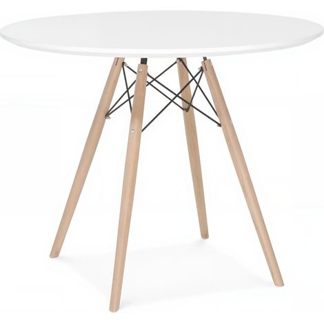 ORION91oficial® - Mesa Redonda (Ø100 x75 cm) Blanca 4 Patas Redonda Madera de Haya, Estilo Nórdico, Bar, Restaurante, Hostelería, Comedor, Salón, Cocina, Teletrabajo, Oficina - spaziOrion91 - Unidad (1/4)