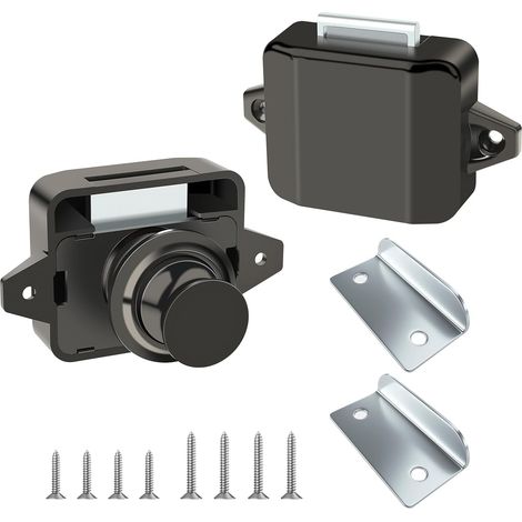 2 Pièces Bouton Poussoir Loquet Serrure, Fermoir Bouton Poussoir Verrou Armoire, Serrure à Bouton-Poussoir sans Clé, pour Camping-Car, Yacht, Tiroirs, Armoires (1/5)