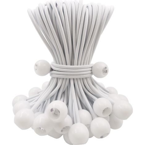 Lot de 50 boules élastiques de 15,2 cm avec balles, accessoires de tente pour bâche de camping, tentes, auvent et fixations (blanc) (1/5)