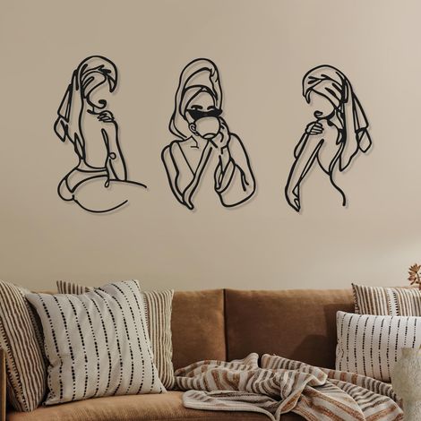 Lot de 3 décorations murales en métal abstraites minimalistes pour chambre à coucher, cuisine, salle de bain, salon (noir, romantique) (1/5)