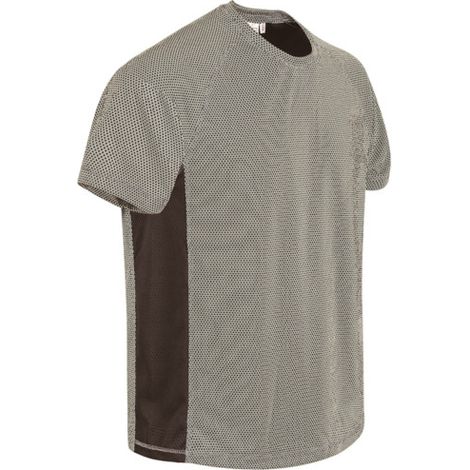 Camiseta técnica manga corta y cuello redondo, bandas laterales de color, tejido técnico transpirable VALENTO MARATHONER S Beige arena/Marrón nogal