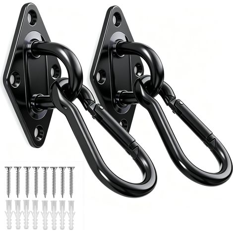 Lot de 2 M10 Crochet Plafond Charge Lourde et Mousquetons, Noir (1/5)
