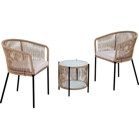 Balkonset Gartenset Bistro Set Gartenmöbel Set Outdoor Rope Sitzgruppe Beige (1/5)
