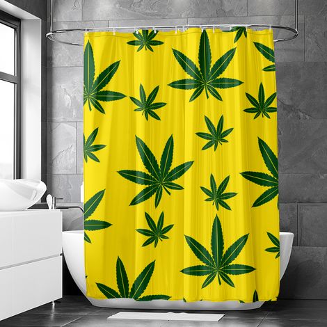 Rideau de douche motif feuilles de chanvre douces et décoratives, polyester imperméable, 90x180 cm (1/5)