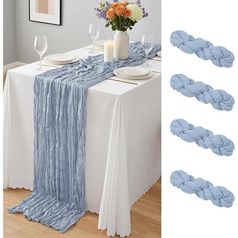 Lot de 4 Chemins de Table en Mousseline Bleu Poussiéreux, 10 Pieds, Chemins de Table en Gaze 21,5 x 120 Pouces, Chemin de Table en Tissu Mousseline Semi-Transparent en Vrac pour Mariage, Fête, Baby Sh (1/4)