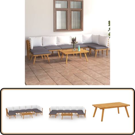 Salon de jardin 8 pcs avec coussins Bois d'acacia solide - Salon De Jardin - Meuble De Jardin - Ensemble De Salon - Mobilier De Jardin - Acacia