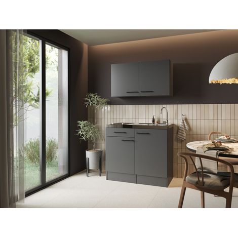 Miniküche Singleküche Küche Pantry Set 100 cm Grau Matt Oliver Respekta