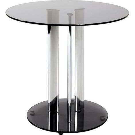 Table d'appoint coloris chromé-gris en acier - H 57 x Ø 50 cm -PEGANE-