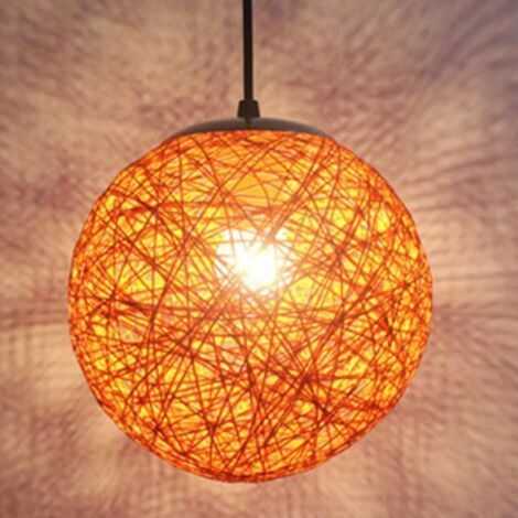 Orange Rétro Suspension Luminaire en Rotin Globe Rond 15cm , Lustre Abat-jour DIY Lampe Plafond E27 pour Salon Restaurant Centr (1/4)