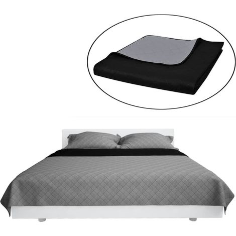 Couvre-lit à double face matelassé Noir/Gris 220x240 cm CFW924736 (1/5)