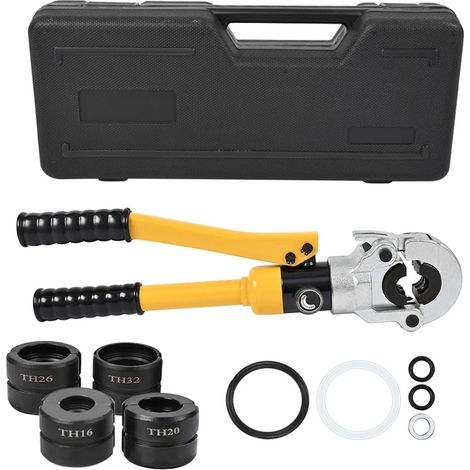 Crimpzangen, Rohr-Crimpzange mit TH-Konturpressenzange, TH16, TH20, TH26, TH32 mm, Presszange mit 360° Drehbarem Kopf und Ergonomischem Gummigriff,
