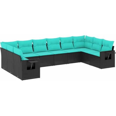 Maison Exclusive - 10-teiliges Gartensofa-Set mit Kissen, schwarz