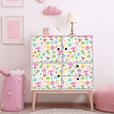 Sticker meuble enfant flamants roses des tropiques 40 x 60 cm (1/5)