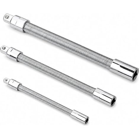 Set of 3 Flexible Spring Steel Extension 1/4" 3/8" 1/2" Drive 45° Bend Ratchet Cordless Drill Driver Car Repair (1/5)