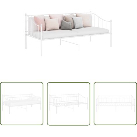 The Living Store Schlafsofa Bettgestell Weiß Metall 90x200 cm - Schlafsofa - Bettgestell - Daybed - Gästebett - Weißes Bettgestell (1/5)