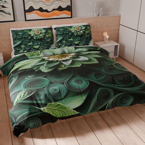Housse de Couette King Size 260x240 cm 2 Taies 63x63 cm Incluses, Parure en Microfibre Imprimée Floral 05 22 (1/5)