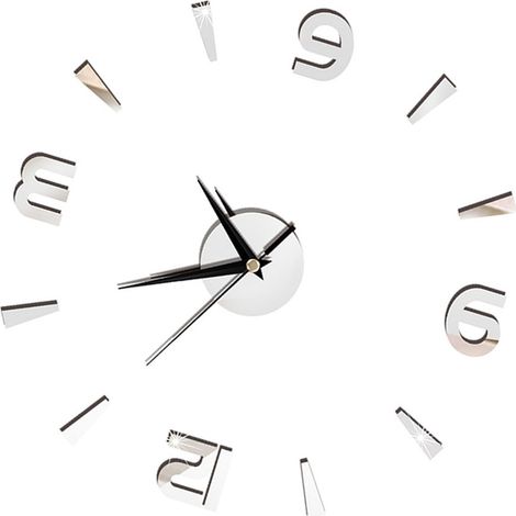 Sticker horloge murale en acrylique miroir 1 mm, décoration murale DIY, style moderne pour la maison, le bureau ou la chambre (Argent) (1/5)