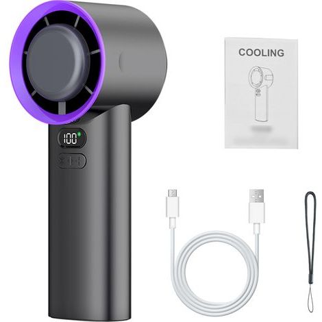 Ventilateur portable 100 vitesses écran LCD vitesse 10 m/s batterie 4000 mAh (Argent et noir) (1/5)