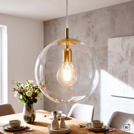 Lampe à suspension en métal et verre L : 30 cm H : max. 200 cm en or Abat-jour boule E27 lampe à suspension ronde moderne (1/5)