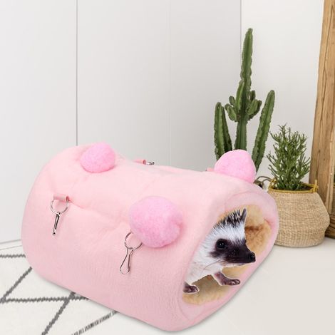 Hamac suspendu chaud en flanelle épaisse pour mini hamster, écureuil et hérisson (rose), avec nid douillet intégré. (1/5)