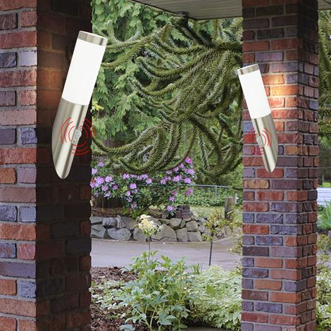 2er Set LED Außen Wand Leuchten Fassaden Edelstahl Strahler Terrassen Bewegungsmelder Lampen