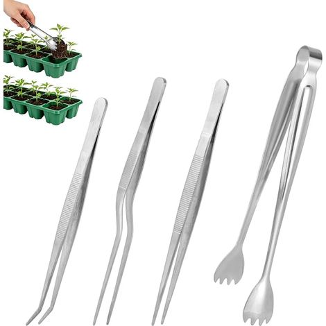 Pince à transplanter les semis et 3 pinces, outils longs et fins en acier inoxydable pour le démarrage des semis, la plantation et la réduction des dommages aux racines en petit jardinage (1/5)