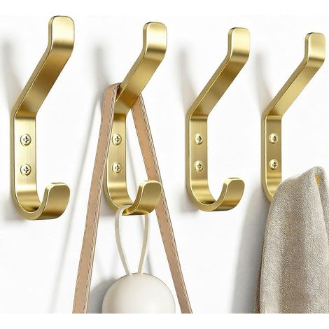 Patères murales robustes (supportant jusqu'à 9 kg) pour suspendre sacs à dos, serviettes, sacs, etc. Idéales pour placards, salles de bain, portes, etc. Motif champignon. Finition or brossé. Lot de 4, (1/5)