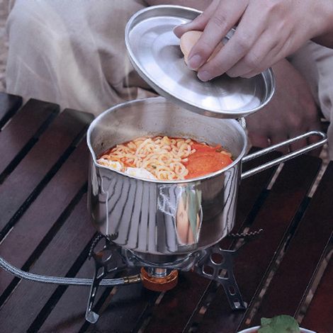 Bouilloire de camping en acier inoxydable 304 de 1 L avec poignée pliable. (1/4)