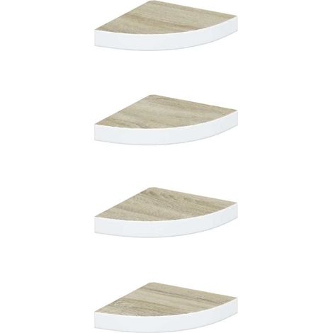 vidaXL Estante esquina de pared 4 uds MDF roble y blanco 25x25x3,8 cm (1/2)