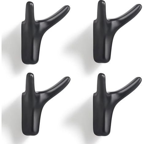 Colgador de pared de doble gancho de 4 piezas, colgador de pared resistente de aleación de zinc, colgador de puerta sólido para entrada, dormitorio, sala de estar, cocina (negro 666338mm) (1/5)