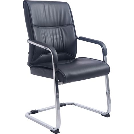 Sedia visitatore senza ruote con braccioli in similpelle nera struttura in metallo 100006941