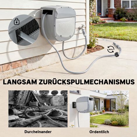 Tuyau de jardin enrouleur 30 m, boîte à tuyau pivotante 180°, enroulement automatique avec autoblocage (1/5)