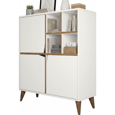 Credenza Londra, Madia 3 Ripiani, 3 Ante, 8 Vani, 100x30x115h cm Bianco