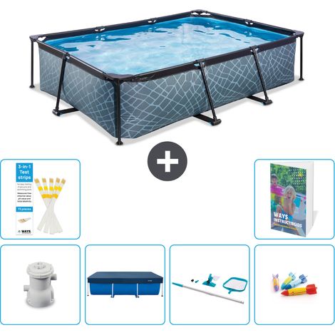Exit-toys Piscina Exit Rectangular - Efecto piedra - 300x200x65 cm - 7-piezas  S299