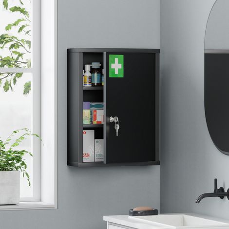Armoire à pharmacie murale serrure armoire murale en acier à 3 niveaux noire - Dimensions: 40x15x53,5 cm