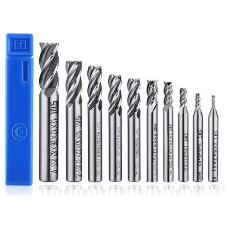 Set di 10 punte da trapano a quattro taglienti - Fresa a candela da 2 a 12 mm - Set di punte da trapano HSS CNC con gambo dritto per foratura - Set di utensili per legno, alluminio, acciaio e titanio (1/5)