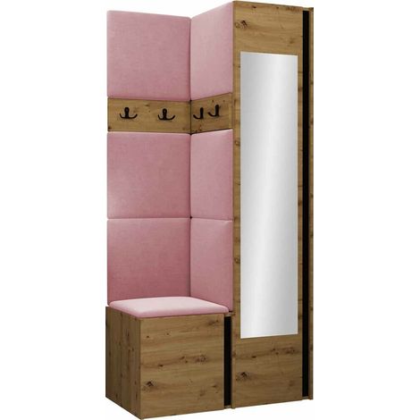 Meuble d'entrée Pinis XXV, Chêne Artisan + Noir, 186x82x46cm, Disponible, Tissu, Stratifié, À poser, Murale