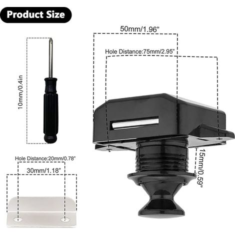 Serrures de Camping Car, Bouton Poussoir en Métal Serrure de Porte Serrures de Meuble Serrure à Bouton Fixation de Porte pour Camping Car Caravane Yacht, Noir (1/4)