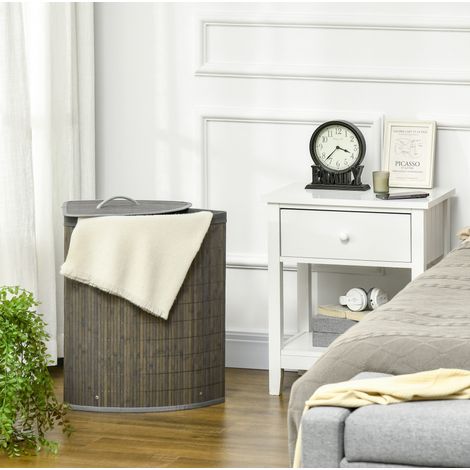 Panier à linge carré 55 L avec couvercle et sac intérieur amovible, bambou gris, gain de place pour la buanderie ou la chambre - CHICFURN (1/5)