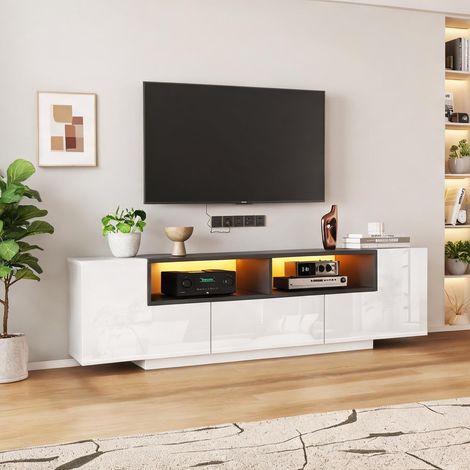 Meuble TV blanc laqué avec éclairage LED en panneaux (1/5)